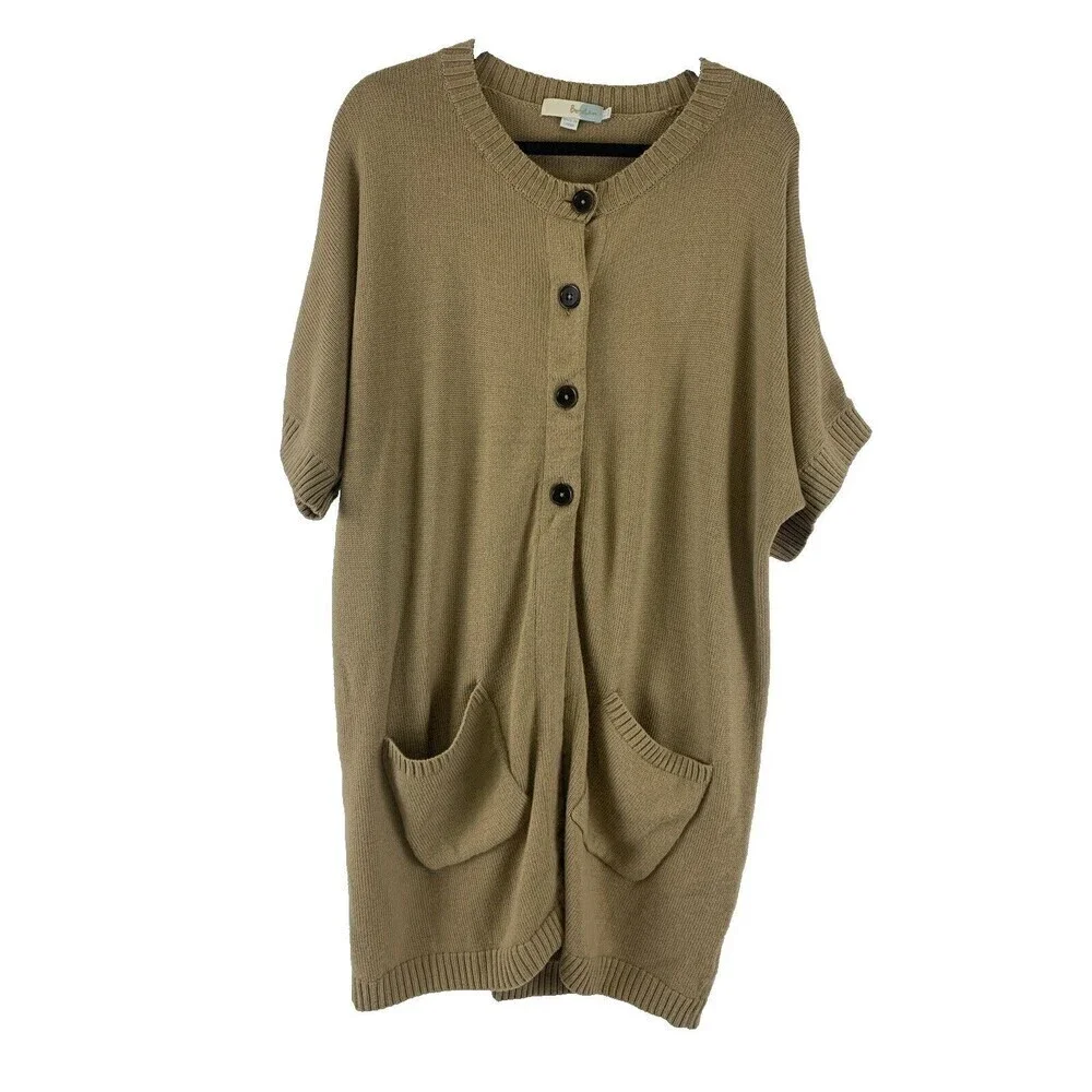 BOGO Boden Tunic Cardigan Wool Sweater Short Sleeve Button Pockets Tan Womens 18